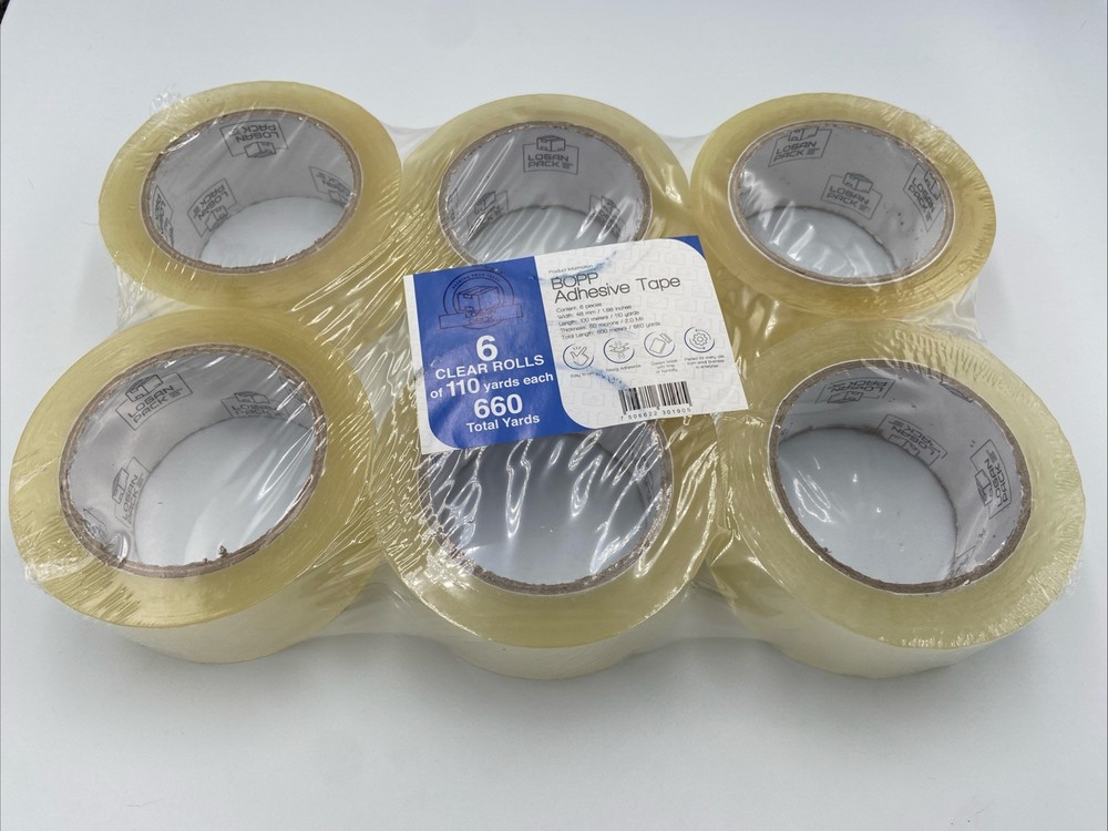 6x Logan Pack BOPP Clear Roll Adhesive Packaging Tape 1.88″ x 110 yd x 2.0-Mil