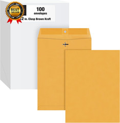9 X 12 Clasp Envelopes with Deeply Gummed Flaps, Great for Filing, Storing or Ma