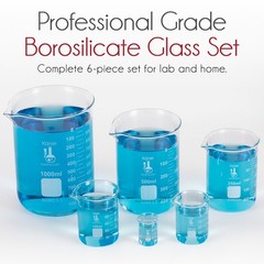 Karter Scientific Low Form Glass Beaker 5 Piece Set 50, 100, 250, 500, & 1000