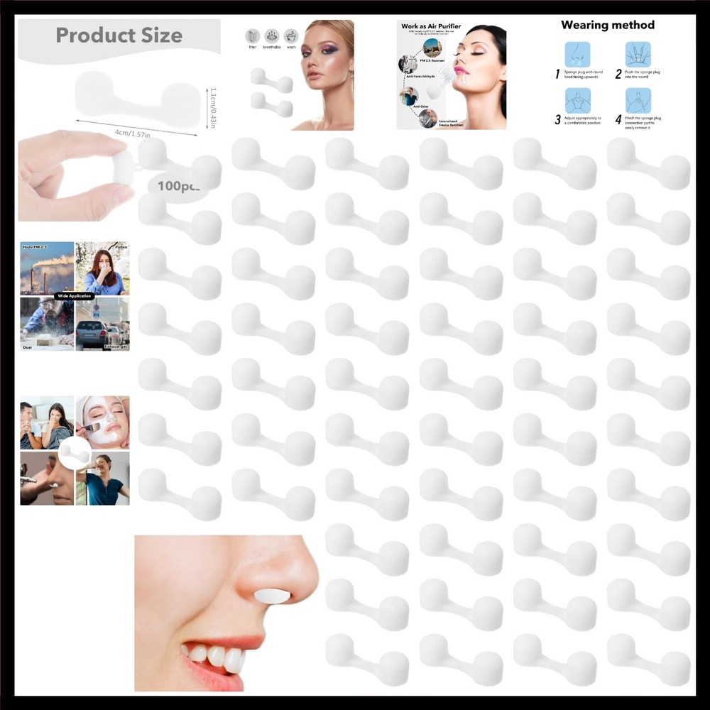 100 Pieces Nose Plug Filter Disposable Nose Dust Filters Sponge Nostril Filte…