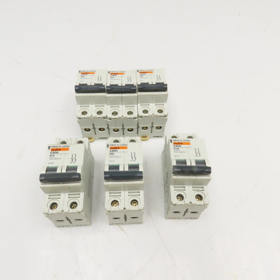 Merlin Gerin C60H Multi 9 415V 2A, 1A, 10A 2 Pole Circuit Breaker Mixed Lot Of 6