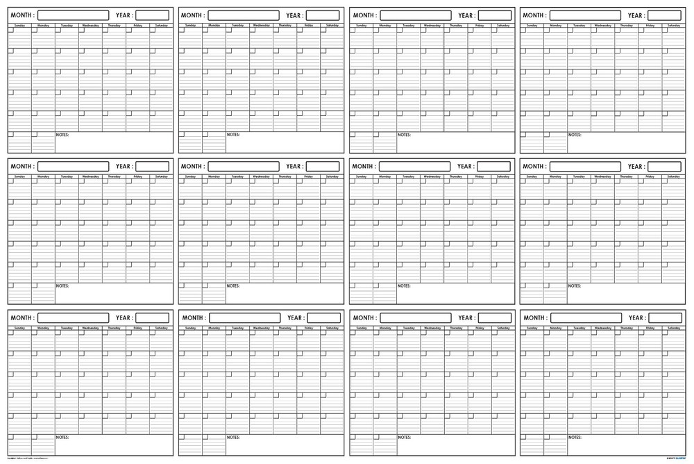 24×36 Erasable Blank Undated Annual Yearly Wall Calendar Home School Planner