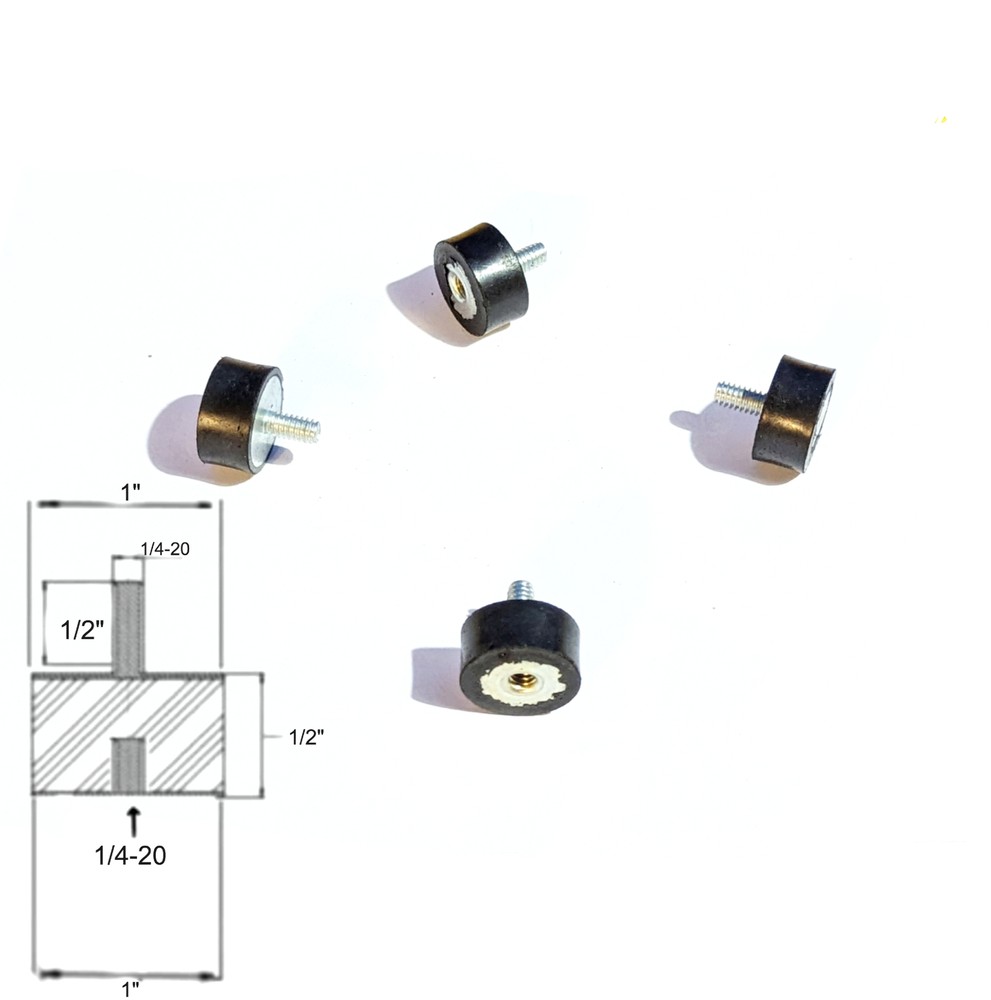 4 Rubber Vibration Isolator Mount (1″ Dia x 1/2″ Thk) 1/4-20 x 1/2″ Long Stud