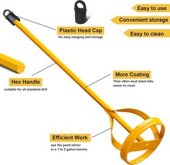 Paint & Mud Mixer Drill Stirrer Tool Hex Head for 1-5 Gallon Buckets Yellow