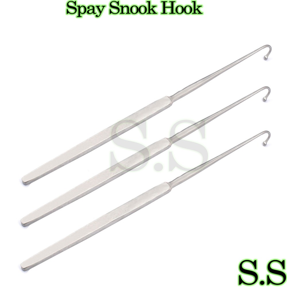 3 PCS SPAY SNOOK HOOK 8″ VETERINARY SURGICAL INST STAINLESS STEEL