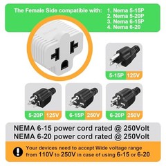 4-in-1 NEMA 5-15P to 5-15R 5-20R 6-15R 6-20R Power Adapter White