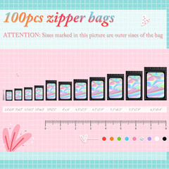 100 Pcs Black Mylar Holographic Resealable Bags,Clear Packaging Bag Odor Proof F