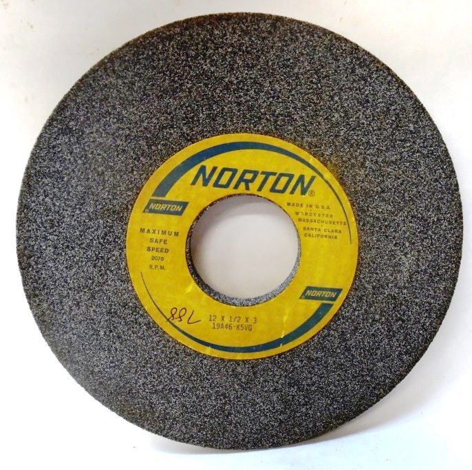 NORTON GRINDING WHEEL 19A46-K5VG, 12 X 1/2 X 3, 2070 RPM