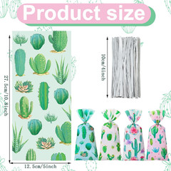 Fulmoon 100 Pcs Floral Cactus Candy Bag Goodie Cellophane Bag with Ties Fiesta P