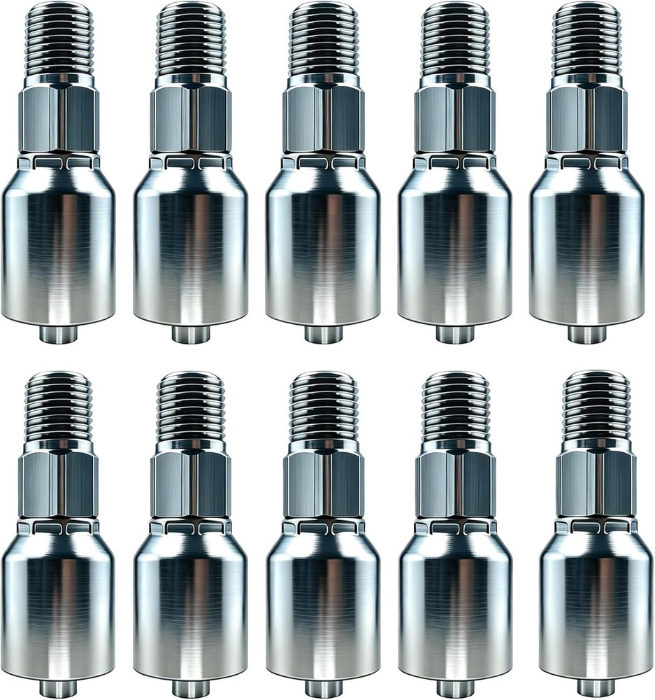10-Pack 3/4″ Hosex 3/4″ Male NPT Hydraulic Fittings, Carbon Steel Straight Crimp
