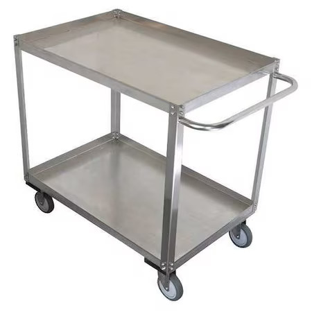 Corrosion-Resistant Utility Cart With Lipped Metal Shelves, Stainless Steel,