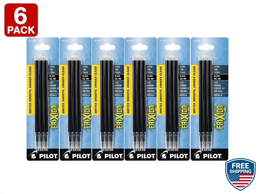 Pilot FriXion Ball Refill 0.5mm Black Ink 6 Pack Erasable Refills (77350)