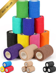 AZEN Self Adhesive Bandage Wrap 12 Pack 3 x 5 Yards Elastic Cohesive Vet Tape