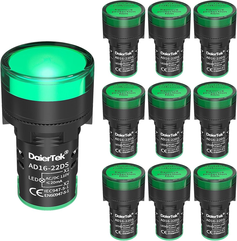 DaierTek 120V LED Indicator Light Green 110V Power Energy Pilot Light Saving Ind