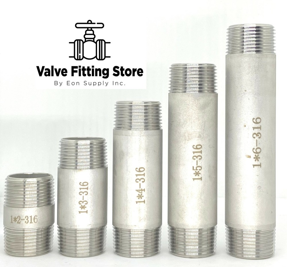 1″ inch Long PIPE NIPPLE NPT Stainless Steel 316 ALL Length Barrel Nipple MNPT
