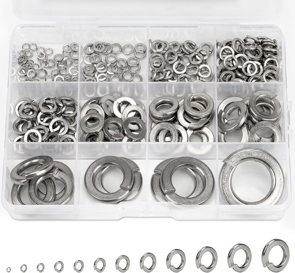 376Pcs SAE Spring Lock Washer Assortment Kit 304 Stainless 4#-3/4″ | 12 sizes