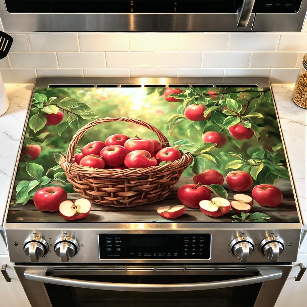 Apple Orchard Basket Stove Top Cover for Stove, 28.35×20.47″ Decorative Stove…