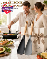 Cooking Spoon, Nonstick Safe Silicone Spatula With Long Wooden Handles, Heat