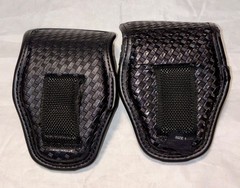 Bianchi Leather Handcuff Case #7900 (Lot Of 2) Black Basket Weave Hidden Snap