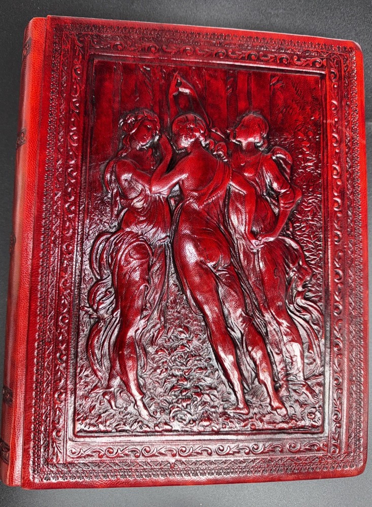 Vtg Three Graces Leather Journal Scrapbook Handmade in Italy 12 “x 9” #2613