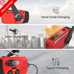 NOAA Solar Hand Crank Emergency Weather Radio with Built-in 2000mAh red