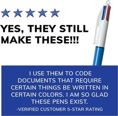 BIC 4-Color Retractable Ballpoint Pen 1mm Black Blue Green Red Ink Blue Barrel
