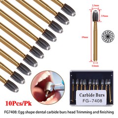 10X Dental Tungsten Carbide Burs Trimming Finishing Egg Football Bur FG 7408