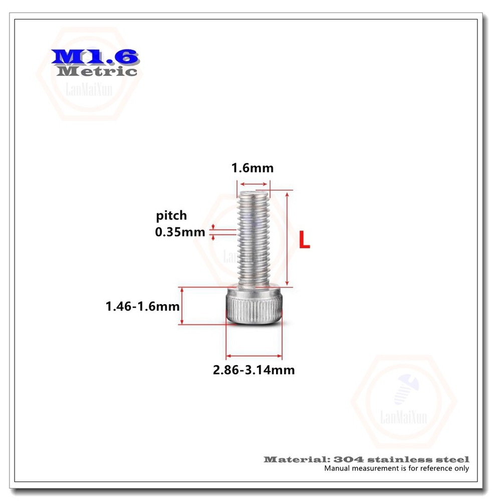 M1.4 M1.6 M2 M2.5 304 Stainless Steel Allen Hex Socket Cap Head Screws Bolts