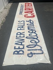 Vintage 1970’s Hand Painted Banner Beaver Falls Welcomes President Carter 19’