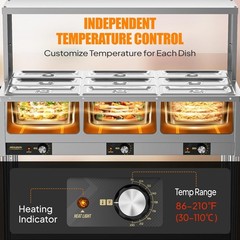 ROVSUN 72QT Electric Commercial Food Warmer 1500W, 9-Pan Steam Table 8QT/Pan