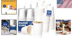 200 Pack 8 oz Eco-Friendly Disposable Paper Coffee Cups for Hot & Cold Beverages