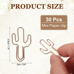 30Pcs Paper Clip, Cactus Shape Paper Clip Small Cute Bookmarks, Rose Gold
