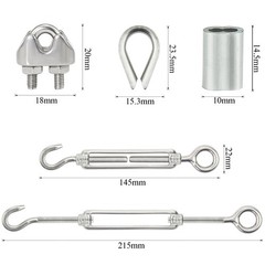 1/8 Inch Stainless Steel Wire Rope Kit – 6 M6 Ropes & Clips Included