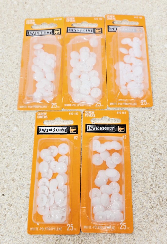 5 Packs Everbilt # 2 White Phillips Head Screw Covers 610182 – 125 Total Covers