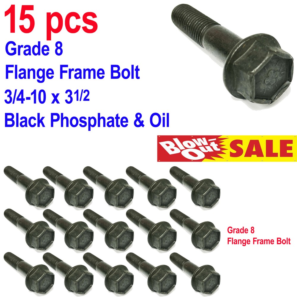 3/4-10 x 3-1/2 Grade 8 Flange Frame Bolt Black Phosphate & Oil – 15 pcs
