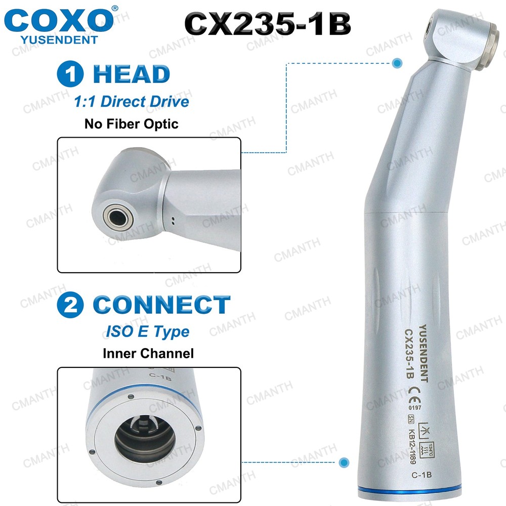 COXO Dental Contra Angle Straight Handpiece Fiber Optic 1:1 Inner Channel E Type