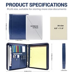 Faux Leather Portfolio with Handle, 3-Ring Padfolio Organizer for 13.9-Inch L…