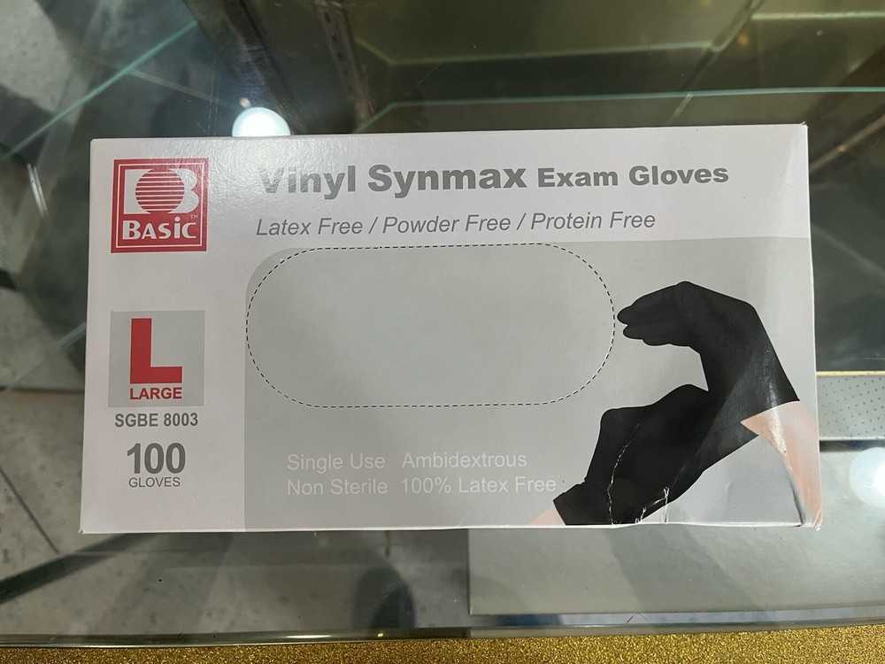 BASIC VINYL SYNMAX EXAM GLOVES 100 PCS BLACK LARGE
