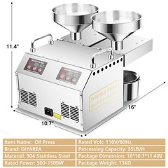 1500W Automatic Oil Press Machine with Double Oil Outlets Stainless Steel USA