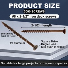 Blulu 3000 Pcs Deck Screw 2.5 Inch, # 8 x 2-1/2” Wood Screw Set, Brown Deck …