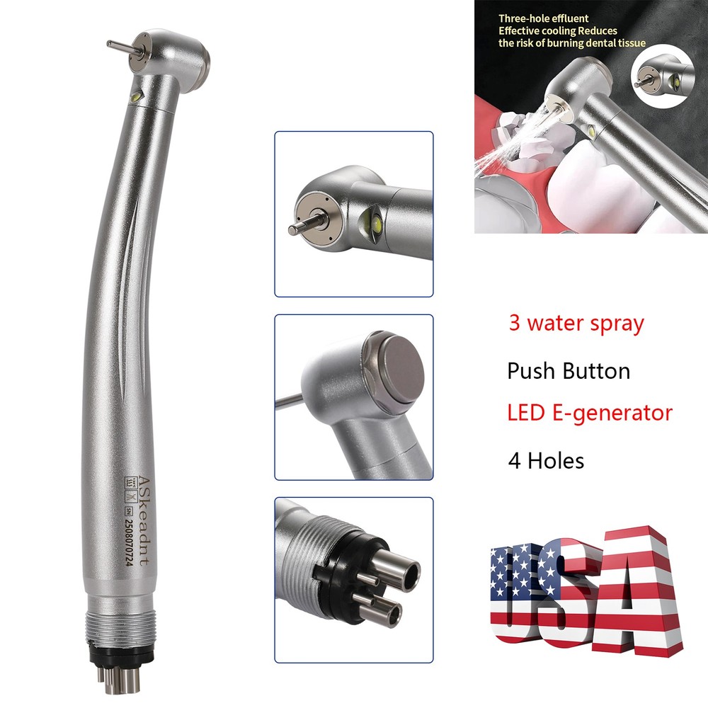 1/5/10Pcs Dental Fiber Optic LED E-generator Handpiece Triple Water Spray