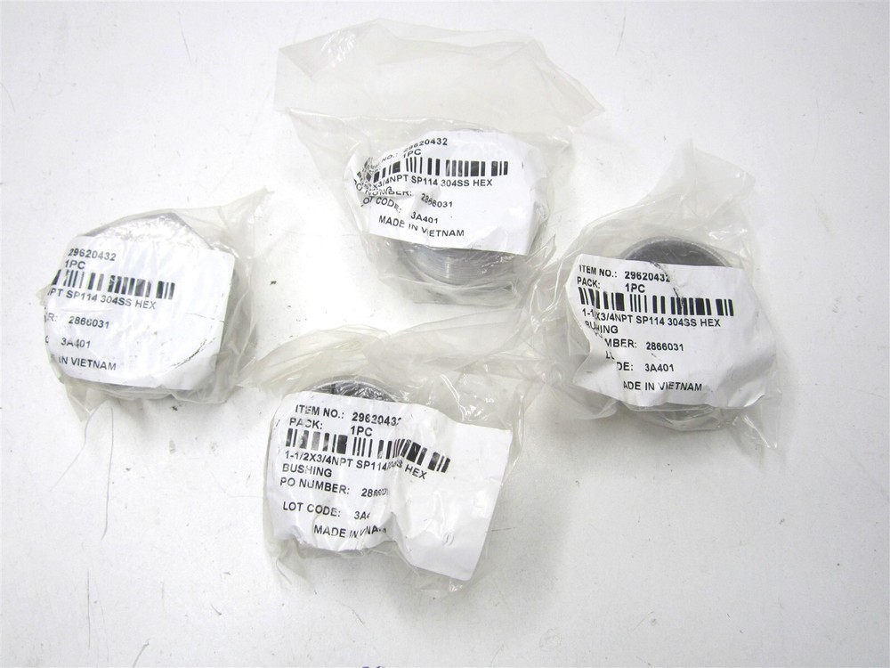 (4HB11/2X3/4) 1-1/2 x 3/4″ NPT Hex Bushing Stainless Steel Pipe Fittings – Qty 4