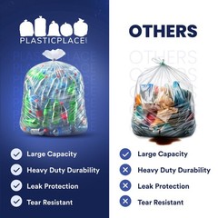 Plasticplace 56 Gallon Clear Trash Bags, 1.5 MIl, 43” x 46”, 100 Count