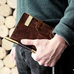 100% Genuine Leather Notebook Journal Gift Set Fountain Pen Brown 5x7in Gift Box