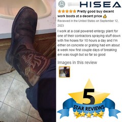 HISEA Men Steel Toe Work Boots Wide-Square Toe Genuine Leather Cowboy Botas Farm