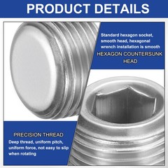 10 Pack Stainless Steel Pipe Plug 3/8″ BSP Male Hex Internal Socket Silver
