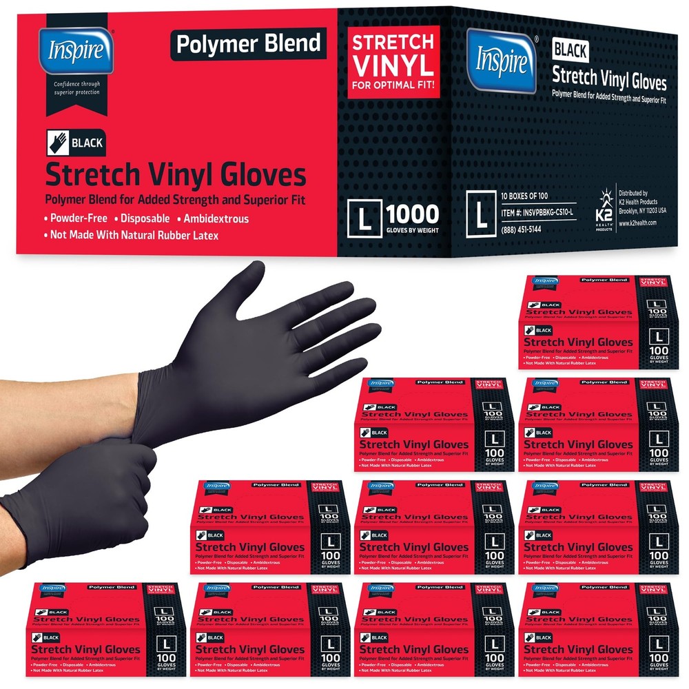Inspire Nitrile-Vinyl Blend Exam Gloves – Disposable, Latex Free, Large