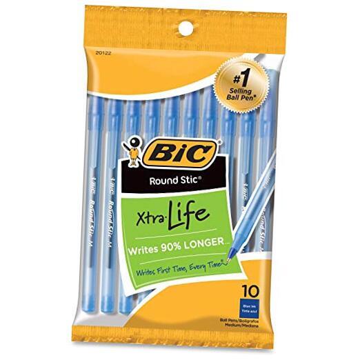 Round Stic Ball Pens Stick, Blue, Medium Point, 10-Pack