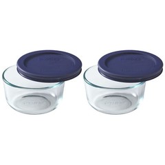 Pyrex (2) 7202 1 Cup Glass Bowls & (2) 7202-PC Dark Blue Food Storage Replaceme