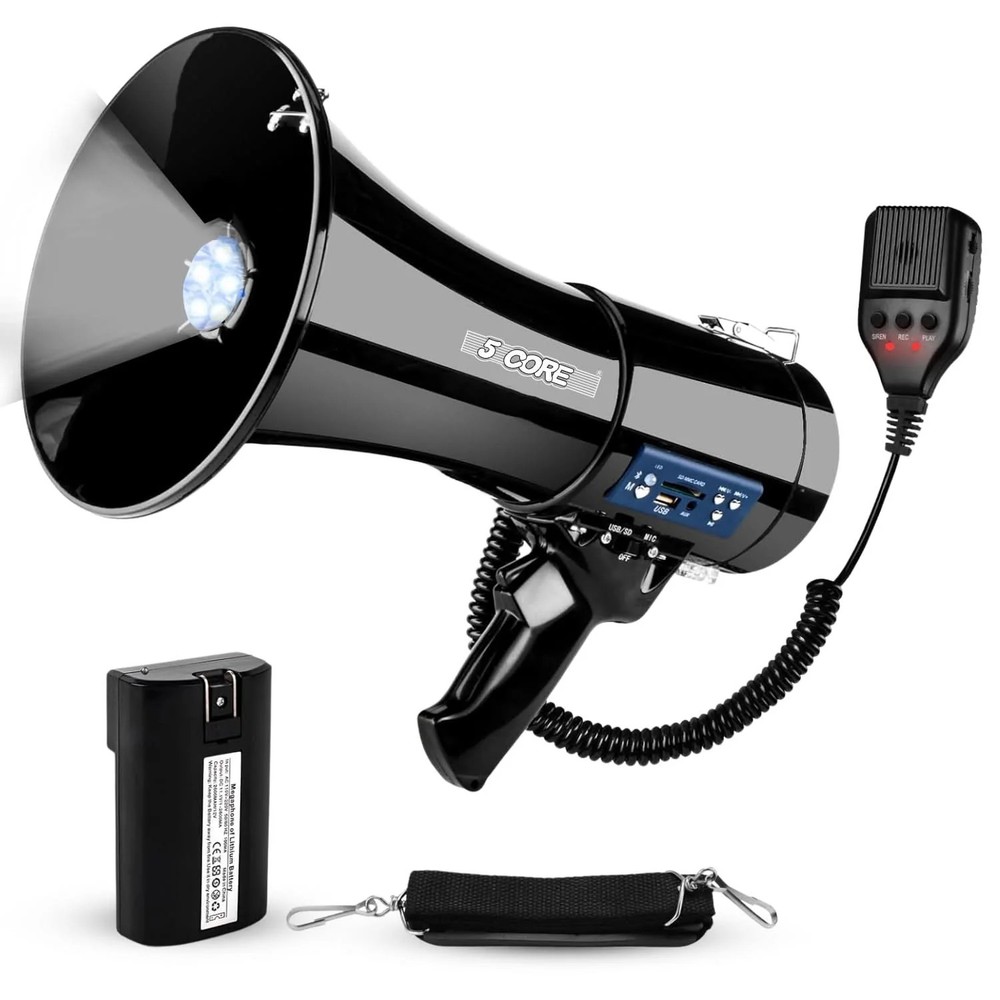 5 Core Megaphone 50W Bluetooth Rechargeable Portable Bullhorn 1100 Yards w LED